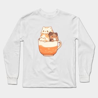Kawaii kittens in the cup Long Sleeve T-Shirt